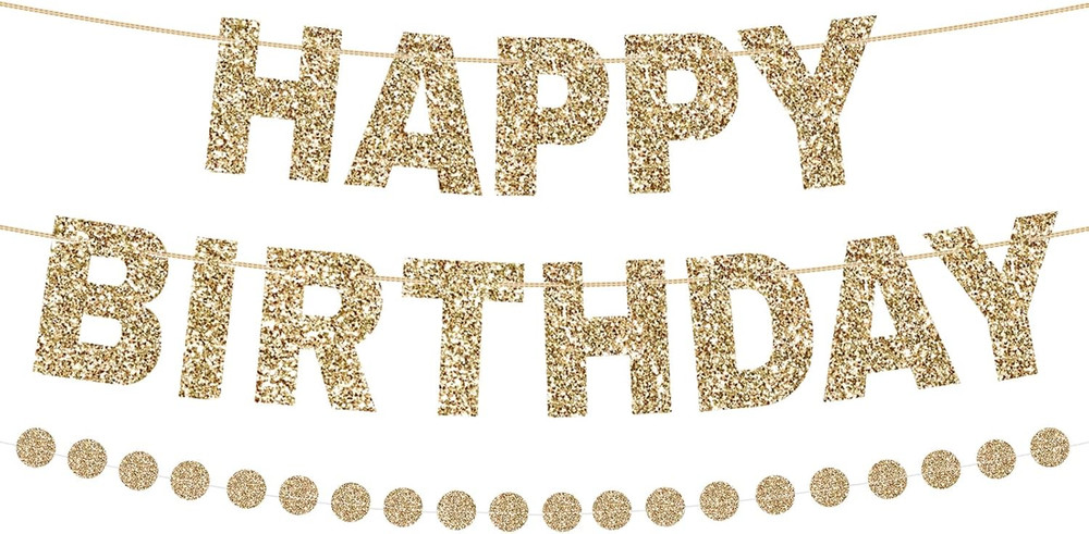 Happy Birthday Banner Pre-Strung Glitter Birthday Party Decorations NO DIY Happy