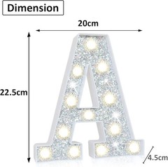 LED Marquee Letter Lights, Light Up Silver Bedroom Glitter Alphabet Letter A