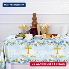 GREHUMOR 3Pcs God Bless Baptism Tablecloth Decorations First Communion Table Cov