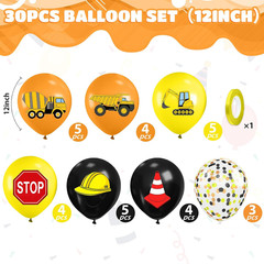 Construction Balloons, 12 Inch Black Yellow Orange Confetti Truck Construction P