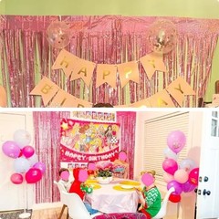Metallic Foil Fringe Backdrop 2 Pack 3.2×8.3 Ft Pink Party Photo Booth Decor