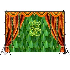 India Pooja Traditional Backdrop Banana Leaf Chatiya Ganesh Photo Background