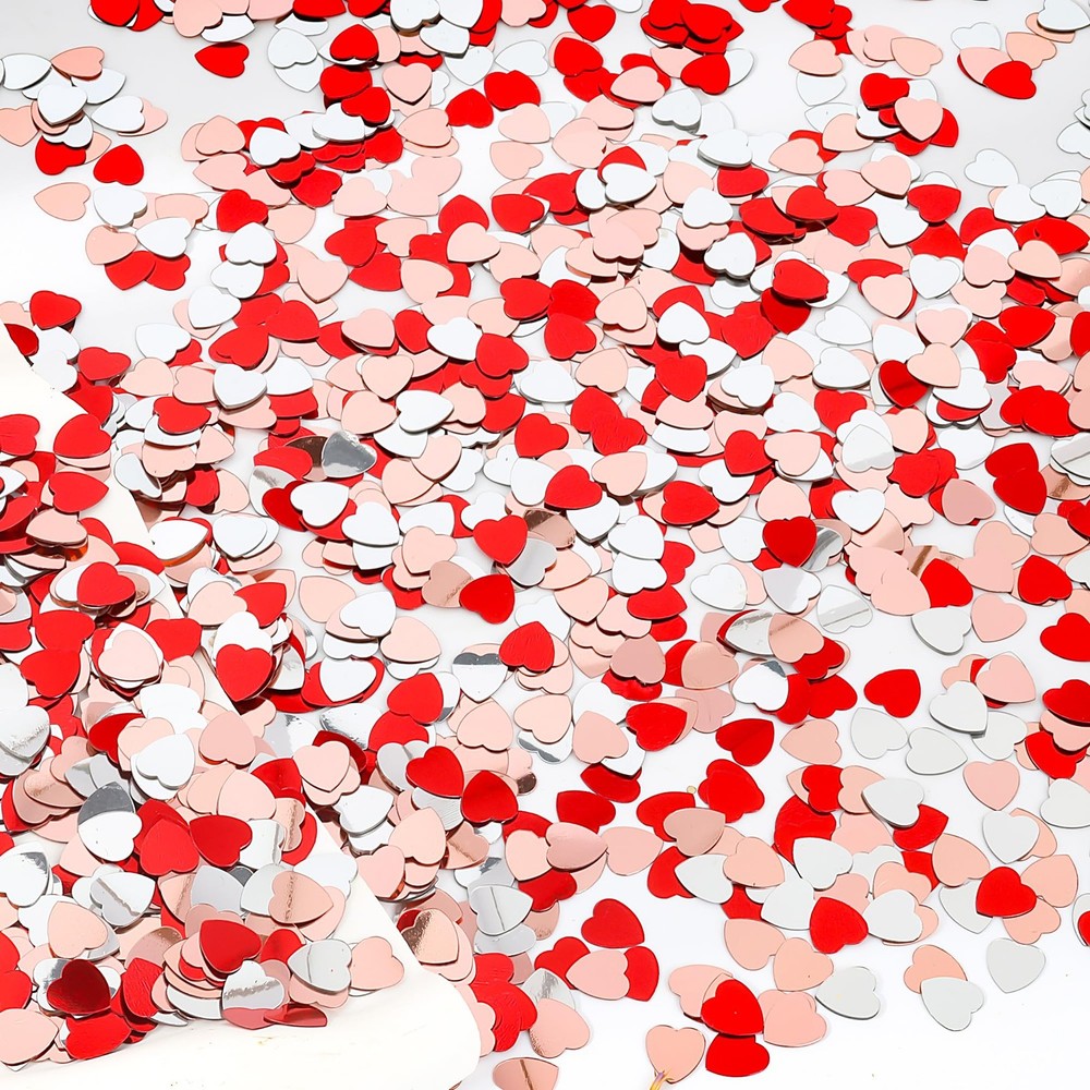 Valentine’s Day Glitter Heart Confetti Bulk – 1600PCS Red, Silver & Rose Gold…
