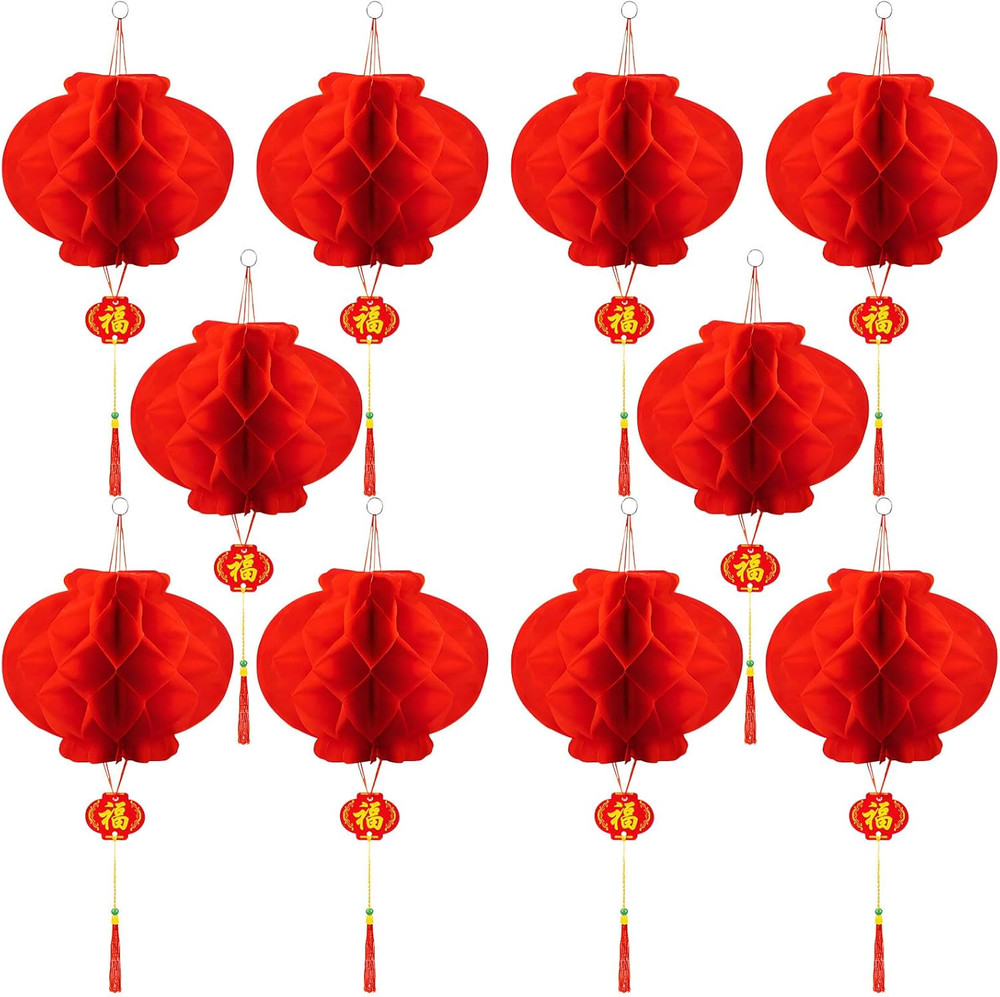 10Pcs Chinese Lanterns – round Hanging Chinese New Year Lantern Lunar New Year D