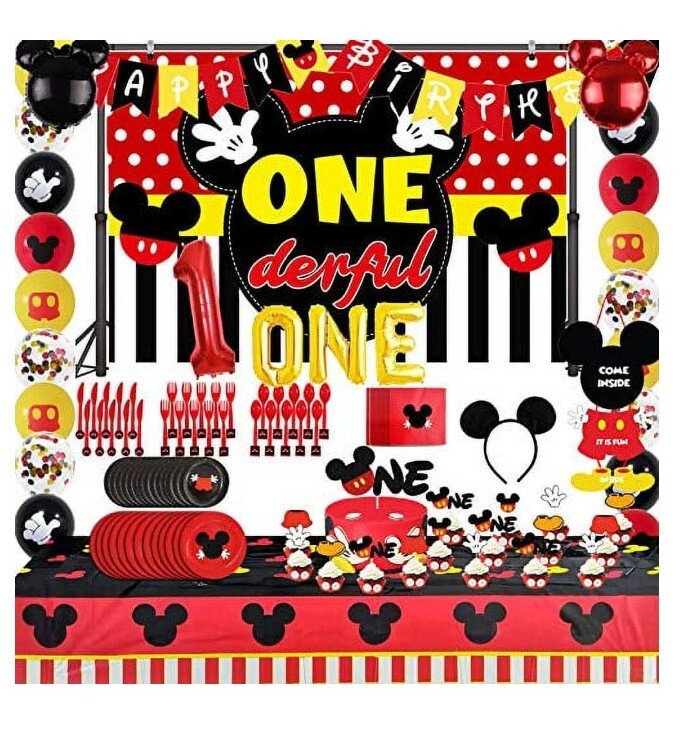 Cartoon Mouse 1st Birthday Party Decorations,Mickey Themed Party Supplies Includ