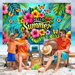 HOMETITUTE Hello Summer Banner 71 x 43 inch Hawaiian Beach#005