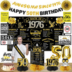 1976 50Th Birthday Decorations for Men Women, Black Gold Happy 50 Years Old Birt
