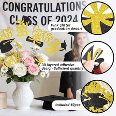 Black Gold 2026 Graduation Centerpiece Sticks Table Toppers Decor 16 PCS
