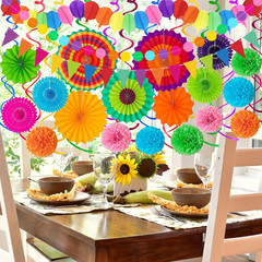 33Pcs Fiesta Decorations Cinco De Mayo Decorations Multi-Color Paper Fans Garlan