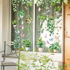 6 Sheet Spring Summer Potted Plant Window Clings Hanging Vine Plant Eucalyptu…