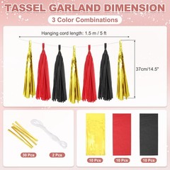 30 Pcs Tassel Garland, Black Bright Red Gold Tassels