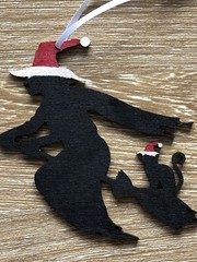 halloween / Christmas hanging Witch & Cat. Laser Cut Painted Plywood.