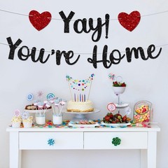 Black Glitter Welcome Home Banner, Yay! You’re Home Banner for Welcome Back, …