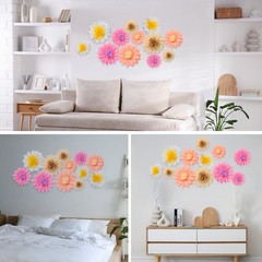 24 Pack Daisy Paper Flowers Decorations 3 Size Tissue Pom Poms Groovy Party