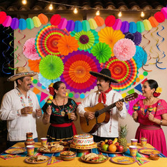 35PCS Fiesta Paper Fan Party Decorations Set | Cinco De Mayo Pom Poms, Pre-Assem