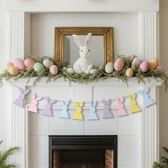 Cinnvoice Wooden Easter Bunny Rabbit Banner Vintage Rustic Rabbit Beads Garla…