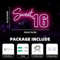 Sweet 16 Party Decorations Neon Sign, Sixteen 16th Birthday sweet 16