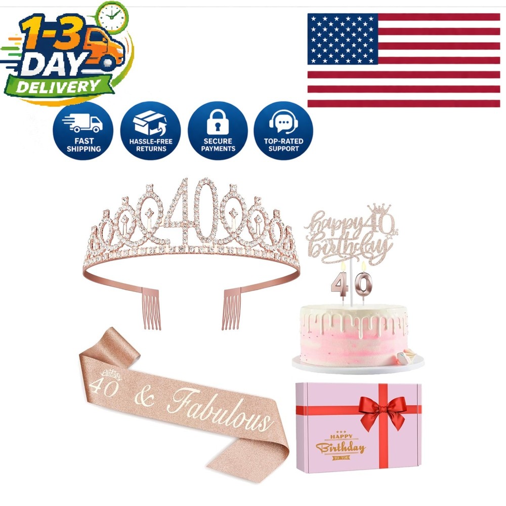 Rose Gold 40th Birthday Tiara, Sash, & Cake Topper – Ultimate Party Essentials