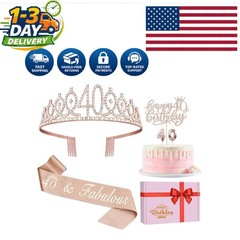 Rose Gold 40th Birthday Tiara, Sash, & Cake Topper – Ultimate Party Essentials