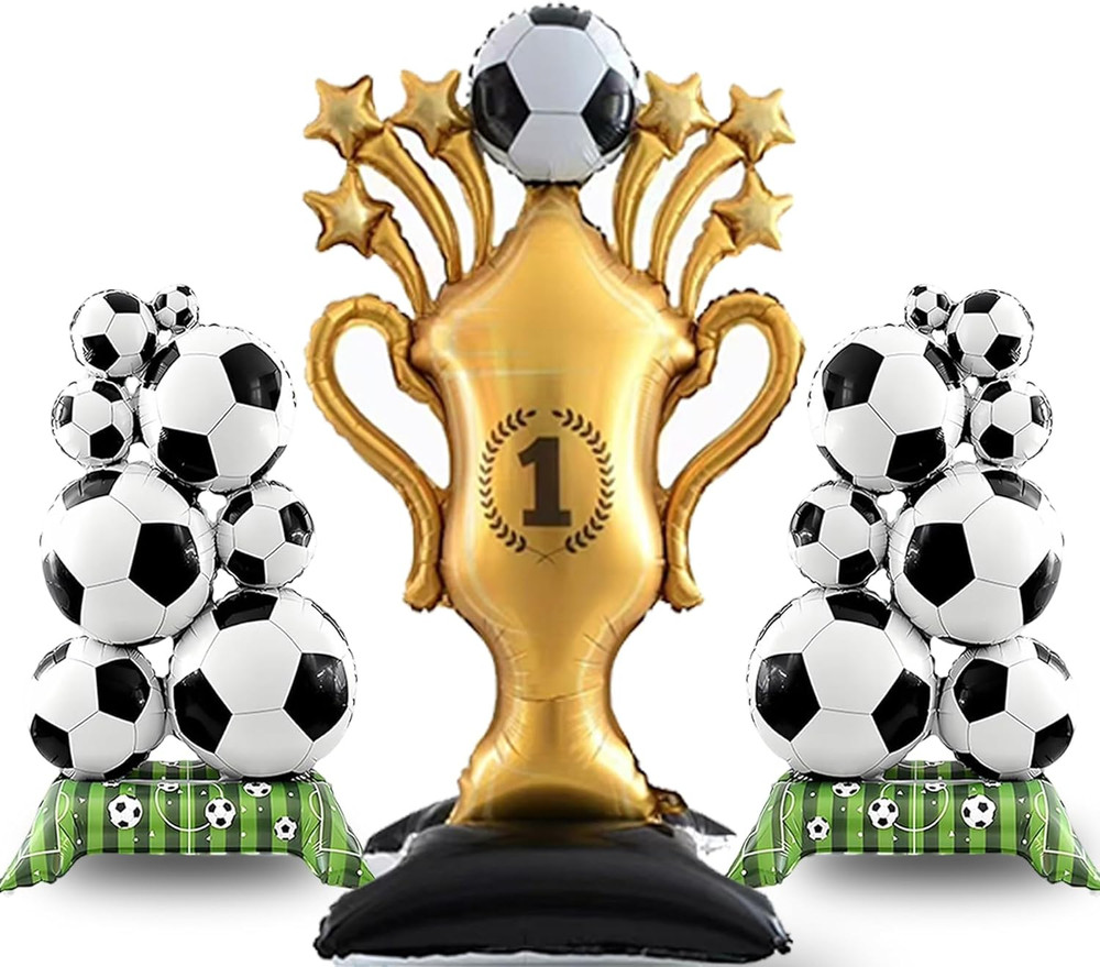 3PCS Soccer Party Decorations – Large Soccer & Trophy Foil Balloon Set, Sports/B