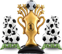 3PCS Soccer Party Decorations – Large Soccer & Trophy Foil Balloon Set, Sports/B