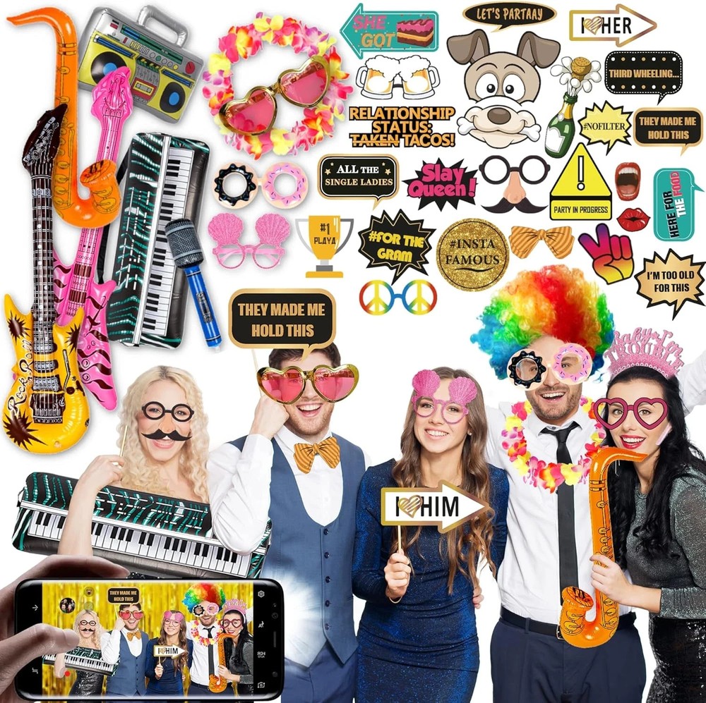 70 Pc Large Premium Photo Booth Props Set for All Occasions – Wedding Props, Bir