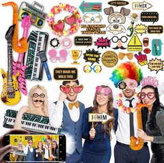 70 Pc Large Premium Photo Booth Props Set for All Occasions – Wedding Props, Bir