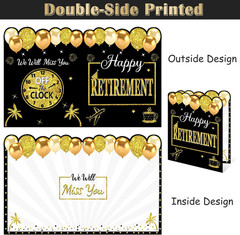 Happy Retirement Party Decorations Card for Men Women, Black Gold Large Retireme