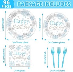 Snowflakes Winter Birthday Disposable Tableware (Plates, Napkins, Forks)