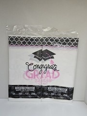 10 Pc Glamorous Grad Pink, White, and Black Party Set For 18 People