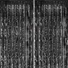 Fecedy 2 Pack Black Metallic Tinsel Foil Fringe Curtains Party Decor 3×8.3ft
