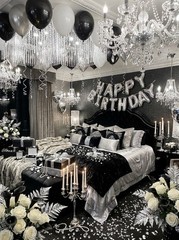 550Pcs Black, Silver “Happy Birthday” Balloon set party decor birthday decor