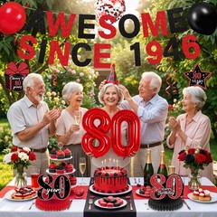 Red And Black 80th Birthday Decorations For Men Women 32 Inch Number Balloons