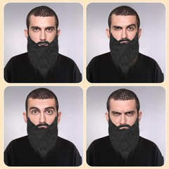 Fake Beard Black Fake Mustache Old Man Costume Adult Realistic Beard with Adj…