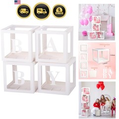 Baby Boxes with Letters for Baby Shower, Gender Reveal Decorations with 4 Tra…