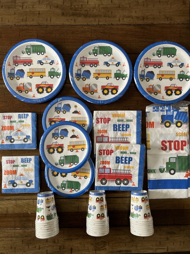 Birthday Party Partyware Trucks construction Traffic Jam Plates Cups ￼ napkins+
