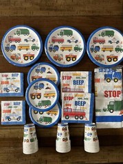 Birthday Party Partyware Trucks construction Traffic Jam Plates Cups ￼ napkins+