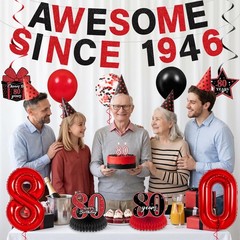 Red And Black 80th Birthday Decorations For Men Women 32 Inch Number Balloons
