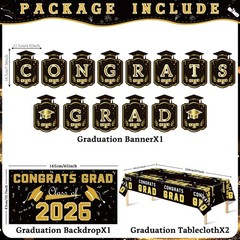 Graduation Decorations 2026 2027 – Black Gold Congrats Grad