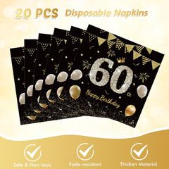 41Pcs 60Th Birthday Decorations for Men Women, Black Gold 60 Year Old Birthday P
