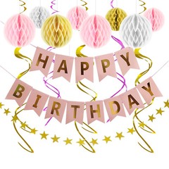 Happy Birthday Banner Party Decorations – Black Gold Decor Supplies Kit for Kids