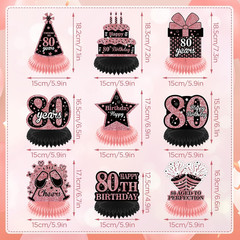 9Pcs Rose Gold 80Th Birthday Decorations Rose Gold Black Happy 80Th Birthday Tab