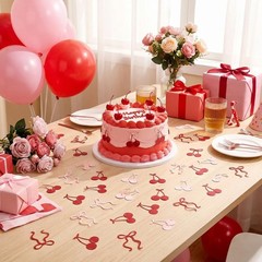 100 PCS Cherry Bow Confetti Red Pink Glitter Paper Scatters Baby Shower