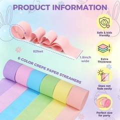 12 PCS Pastel Macaron Crepe Paper Streamers 1.8 Inch x 82 Ft Party Decor