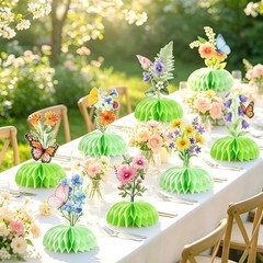 Green Flower Honeycomb Table Centerpieces for Party Decorations 12pcs