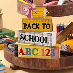 Versatile Rustic Wooden Back to School Decorations – 4 Pcs with Pencil Topper