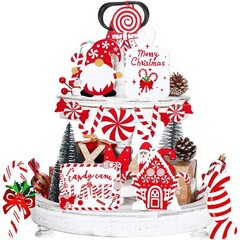 12 Pieces Christmas Tiered Tray Decor Christmas Candy Cane Table Decor Merry …