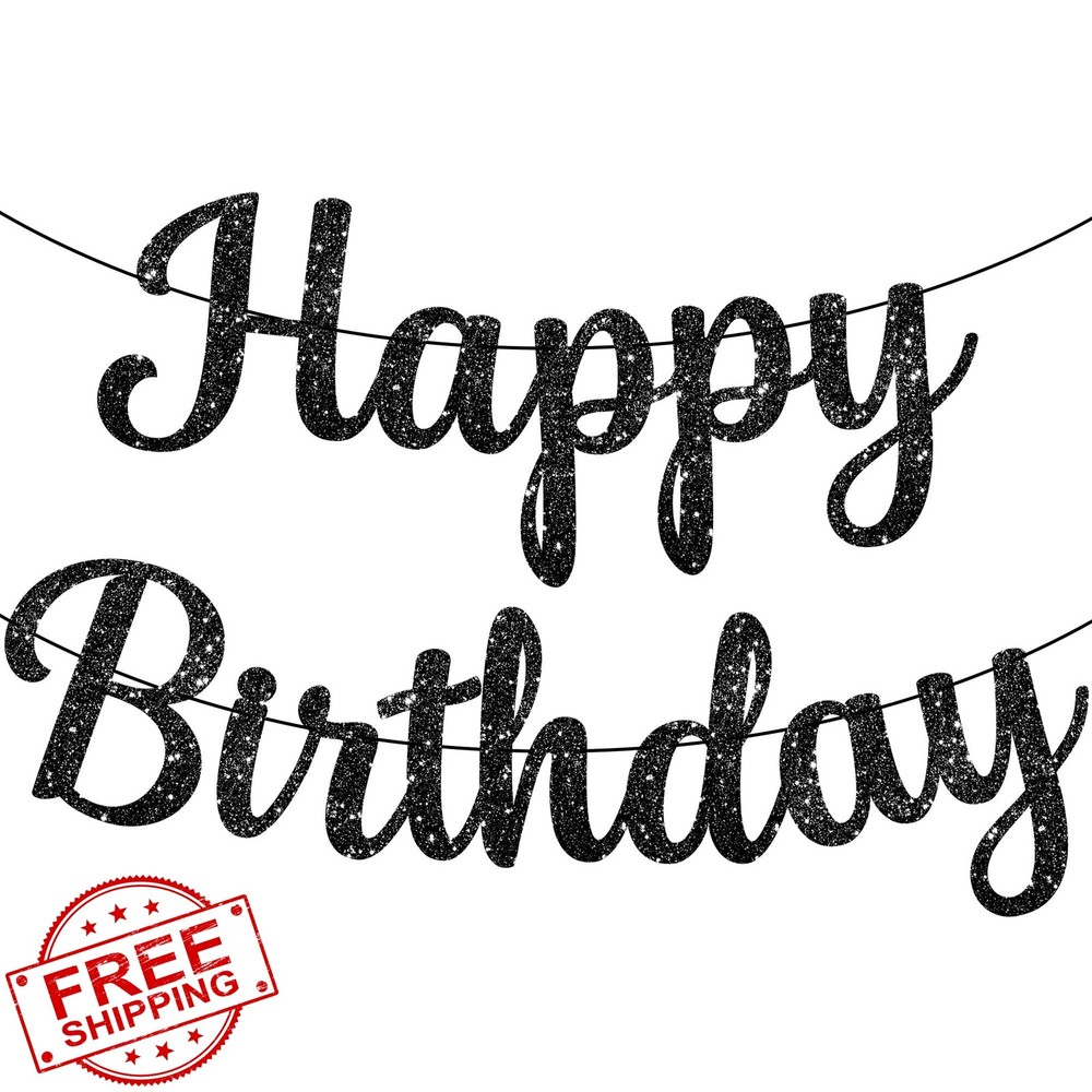 KatchOn Glitter Happy Birthday Banner Black