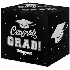 Graduation Decorations 2026 Card Box, Black Silver Congrats Grad Paper Gift Crad