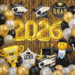 Graduation Party Decorations 2026 – 13Pcs Black Gold Graduation Foil Balloons…